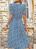 Perfee Floral Round Neck Split Midi Dress