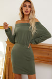 Shiny Off-Shoulder Long Sleeve Dress