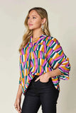 Double Take Full Size Geometric Notched Dolman Sleeve Top