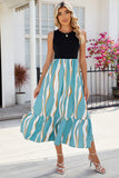 Striped Round Neck Sleeveless Midi Dress