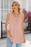 Eyelet Buttoned Round Neck Tank