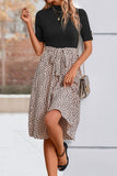 Perfee Printed Short Sleeve Belted Dress