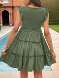 Perfee Frill Smocked V-Neck Tiered Dress