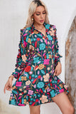 Printed Notched Lantern Sleeve Mini Dress