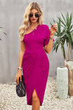 Devine Ruched One-Shoulder Tulip Hem Dress