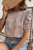 Perfee Printed Smocked Puff Sleeve Blouse