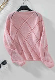 Openwork Sequin Round Neck Long Sleeve Sweater