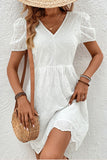 Perfee Tied V-Neck Short Sleeve Mini Dress