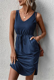 Perfee V-Neck Curved Hem Sleeveless Dress