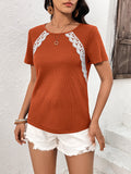 Ivy Lane Lace Trim Contrast Waffle-Knit Top