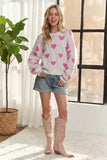 ADORA Heart Round Neck Drop Shoulder Sweater