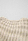 Waffle-Knit Printed Round Neck Flounce Sleeve Blouse