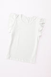 Eyelet Round Neck Flutter Sleeve Blouse