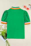 Contrast Trim Notched Short Sleeve Blouse