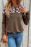 Perfee Leopard Buttoned Round Neck Drop Shoulder Top