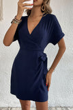 Perfee Tied Cuffed Sleeve Surplice Dress