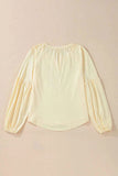 Embroidered Notched Long Sleeve Blouse