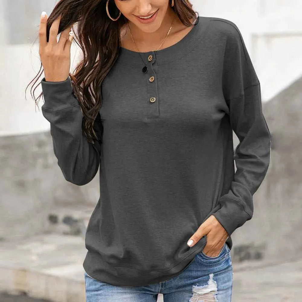 Ivy Lane Quarter Button Dropped Shoulder Blouse