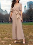 Perfee Tied Short Sleeve Wide Leg Jumpsuit