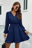 V-Neck Tie Neck Long Sleeve Dress