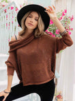 Openwork Mock Neck Dropped Shoulder Sweater