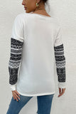Shiny Boat Neck Long Printed Sleeve Blouse