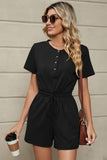 Drawstring Half Button Short Sleeve Romper