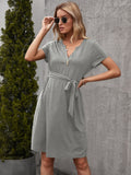 Ivy Lane Tied Notched Short Sleeve Dress