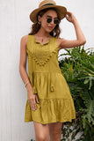 Ivy Lane Tassel Tie Lace Trim Sleeveless Dress