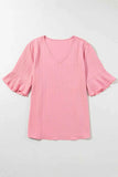Plus Size V-Neck Half Sleeve Blouse