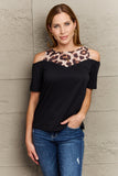 Perfee Leopard Print Round Neck Cold Shoulder Blouse