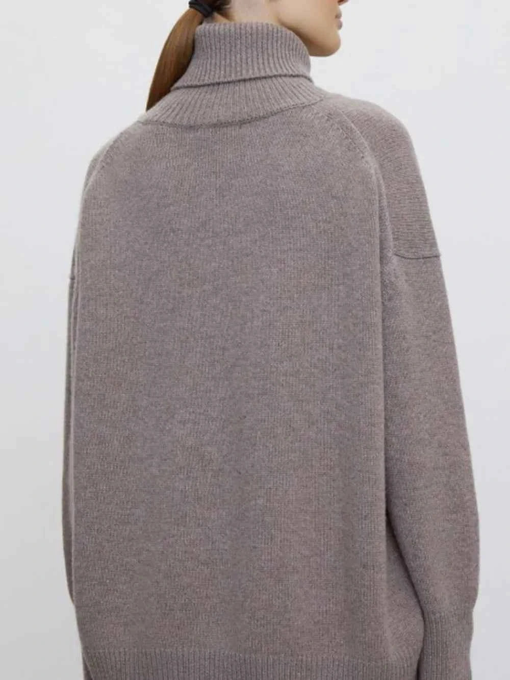 Ribbed Detail Turtleneck Dropped Shoulder Sweater