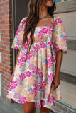 Printed Square Neck Half Sleeve Mini Dress