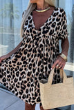 Cutout Back Leopard V-Neck Short Sleeve Mini Dress