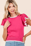 Mittoshop Contrast Trim Ruffled Cap Sleeve Knit Top