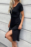 Perfee Buttoned Short Sleeve Slit Dress