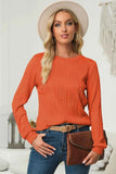 Textured Round Neck Long Sleeve Blouse
