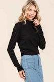 Mittoshop Mock Neck Rib Knit Long Sleeve Crop Top