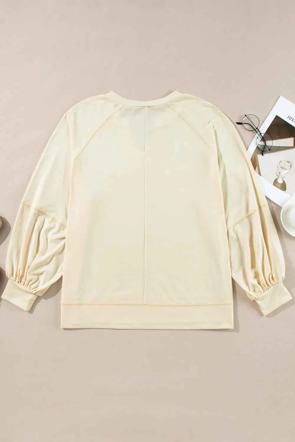 Side Slit Notched Long Sleeve Top