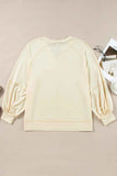 Side Slit Notched Long Sleeve Top