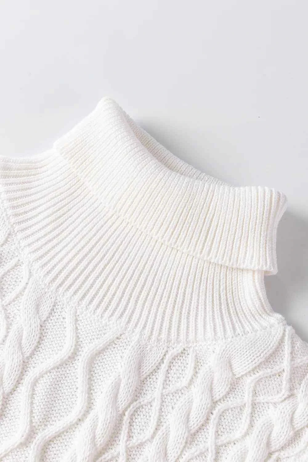 Cable-Knit Turtleneck Cap Sleeve Sweater