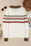 Half Button Contrast Stripe Long Sleeve Knit Top