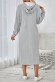 Side Slit Drawstring Long Sleeve Hooded Dress
