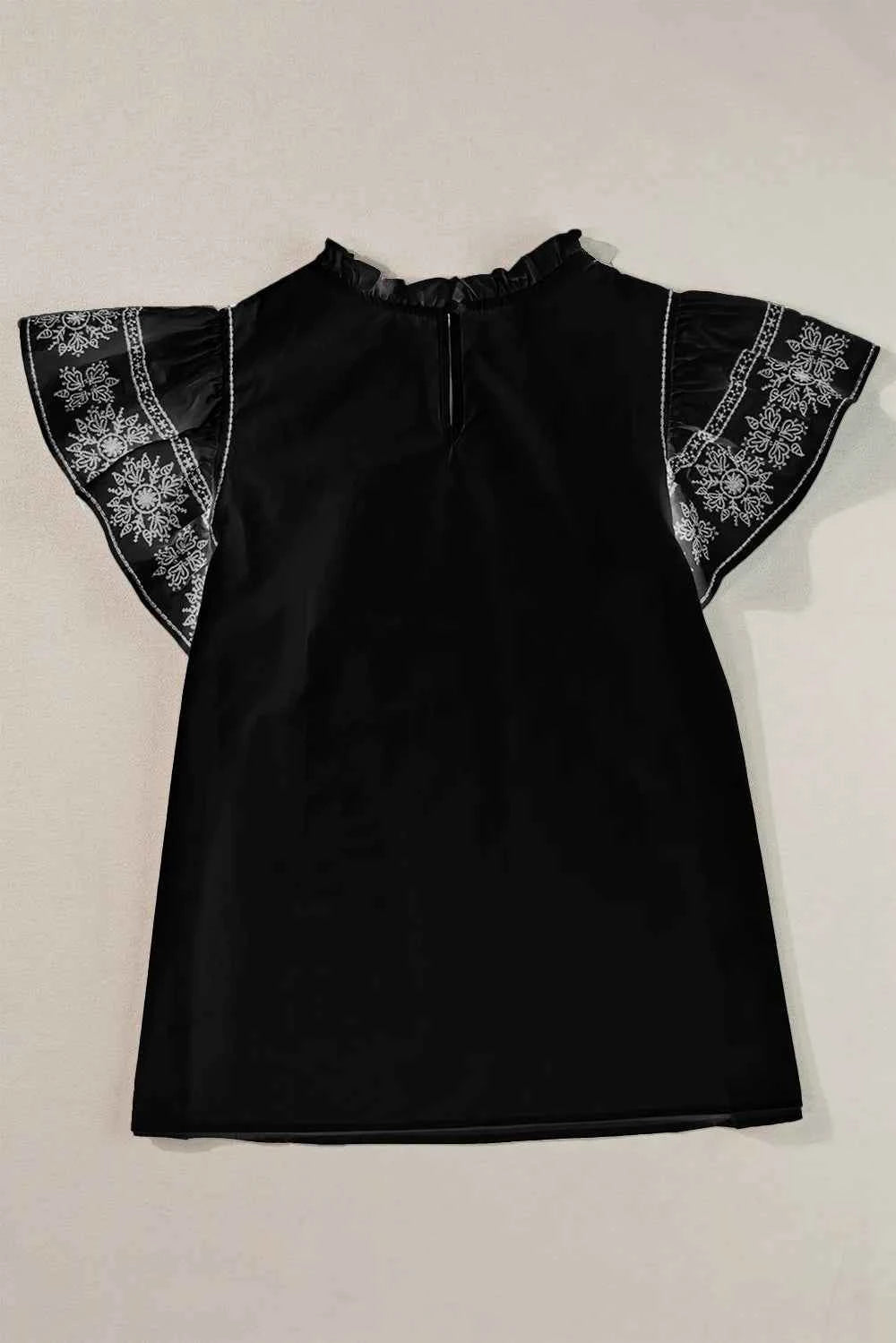 Ruffled Mock Neck Cap Sleeve Blouse