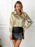 Collared Neck Button Down Long Sleeve Shirt