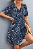 Ditsy Floral Empire Waist Plunge Short Sleeve Dress