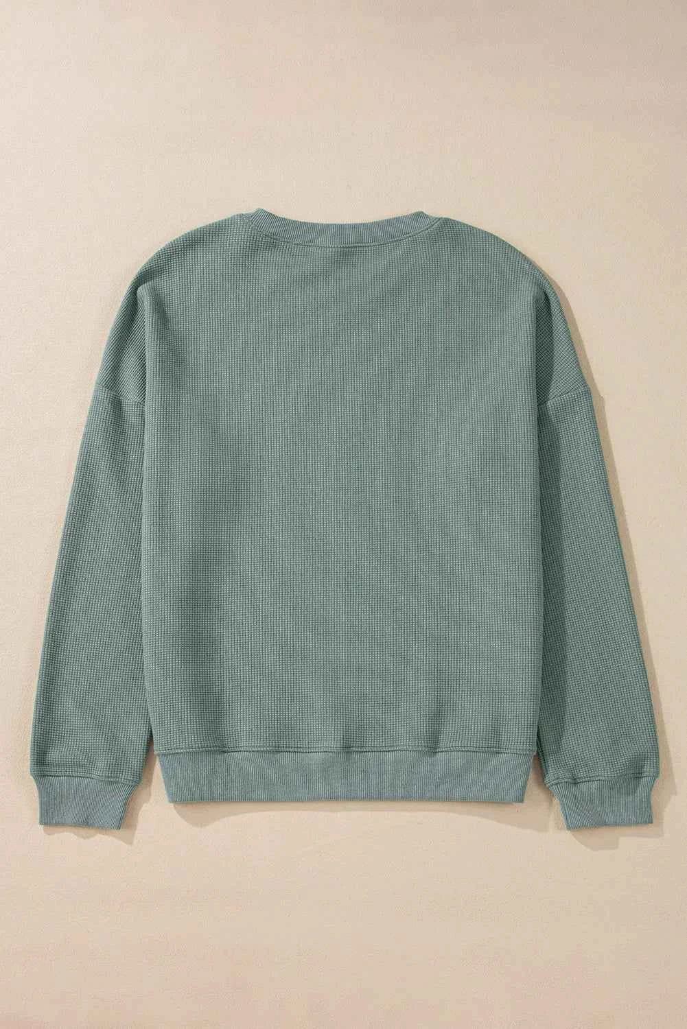 Waffle-Knit Long Sleeve Dropped Shoulder Top