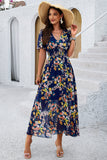 Devine Smocked Floral V-Neck Short Sleeve Dress