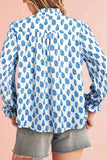 Frill Printed Button Up Long Sleeve Shirt