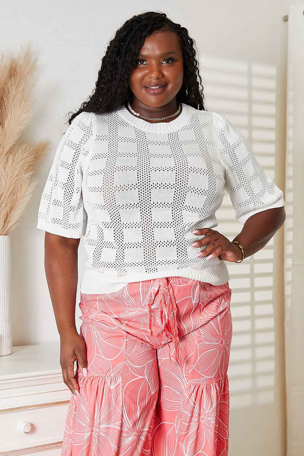 Mandy Ribbed Trim Round Neck Knit Top
